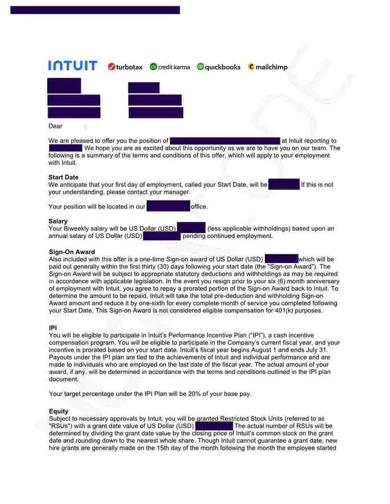 Intuit offer letter earned with ULTRACODE (preview)
