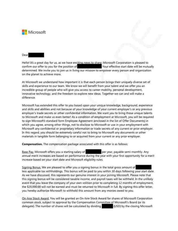 Microsoft offer letter earned with ULTRACODE (preview)