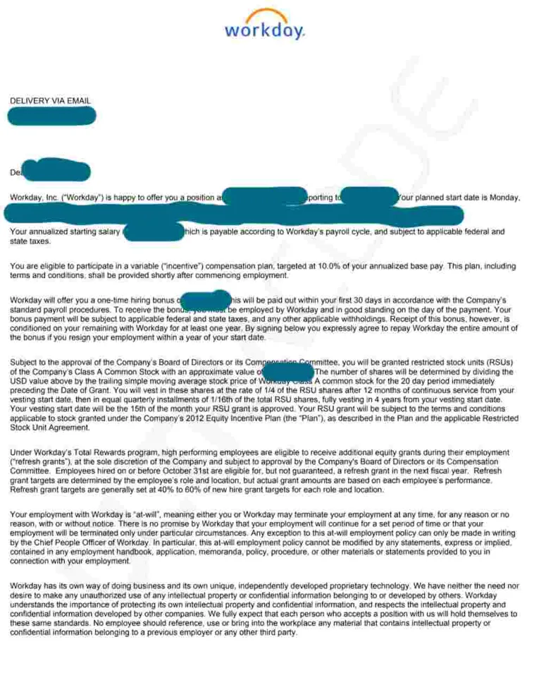 Workday offer letter earned with ULTRACODE (preview)